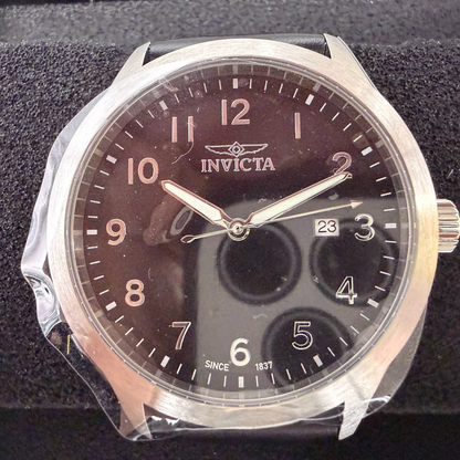 Invicta Celestial Watch Men 43mm Black Dial Silver Date Round Leather 477661