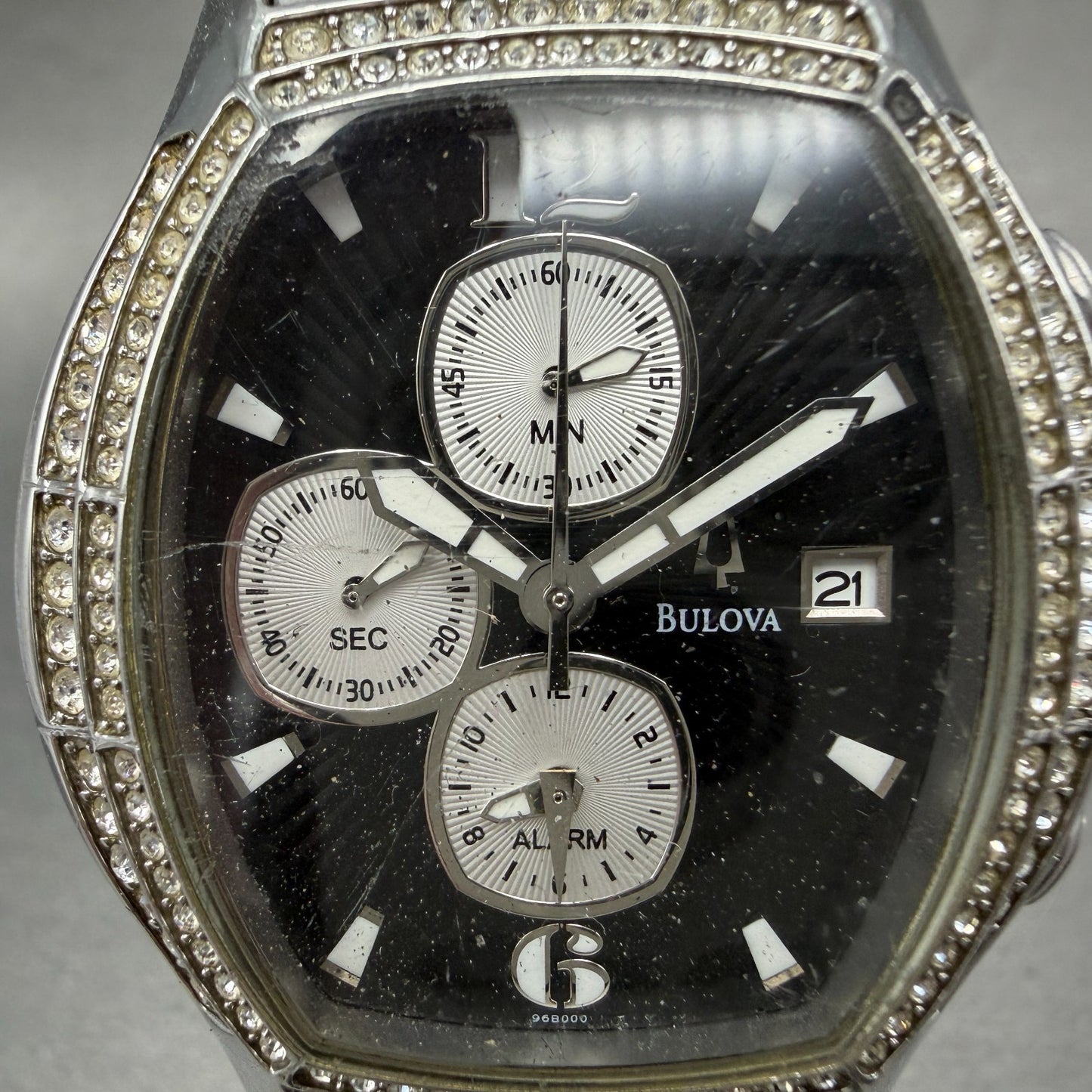 Bulova Chronograph Watch Men 39mm Black Dial Silver Tone Date 96B000 PARTS2