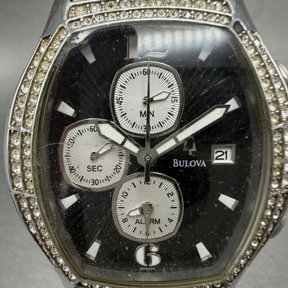 Bulova Chronograph Watch Men 39mm Black Dial Silver Tone Date 96B000 PARTS2