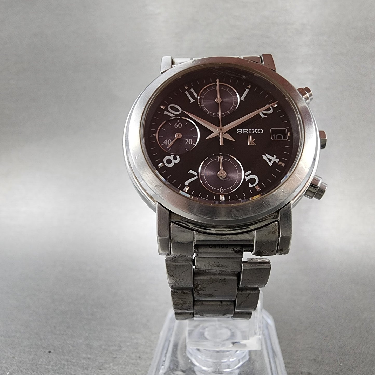 Seiko Lukia Chronograph Watch Women 34mm Black Dial Silver Tone Date New Battery5