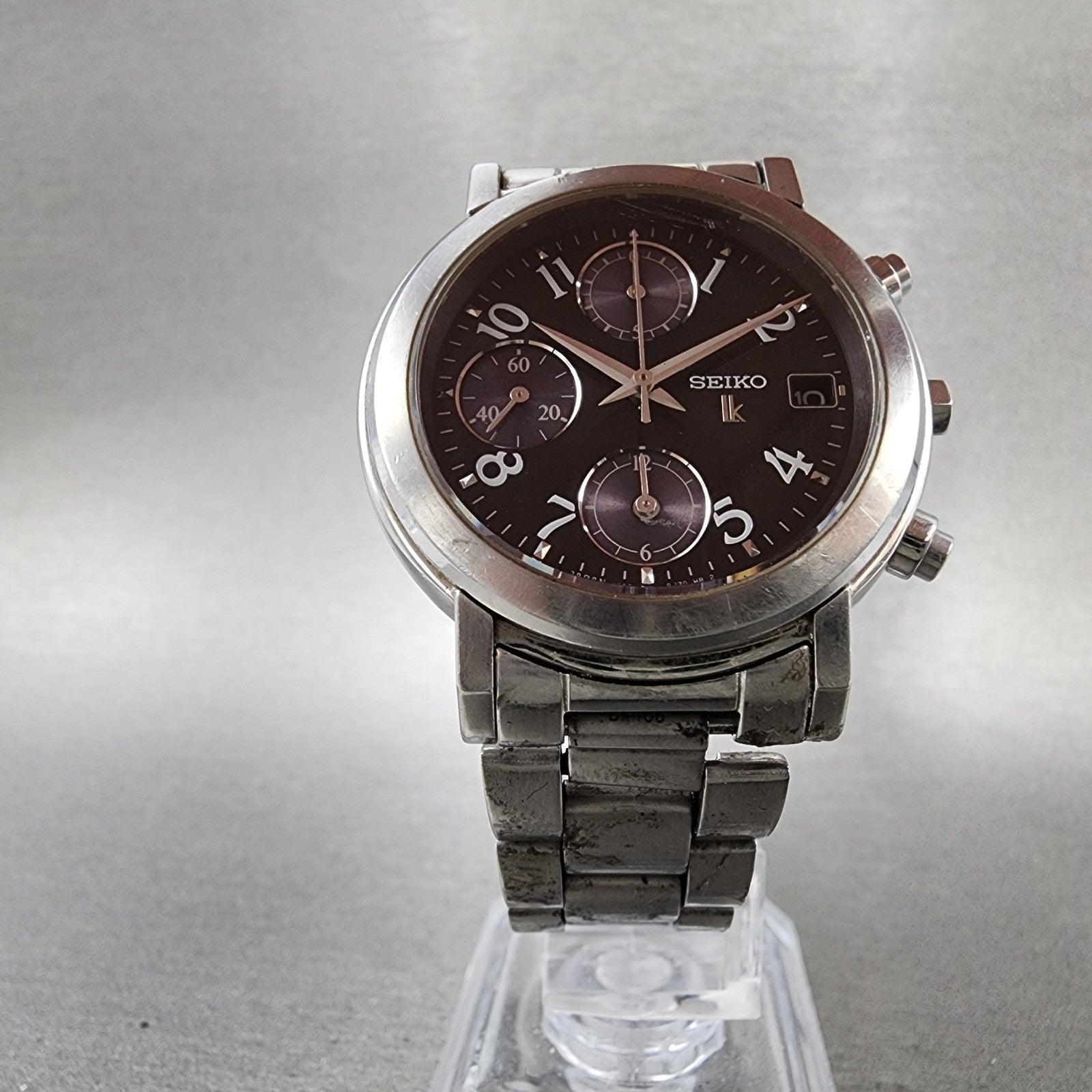 Seiko Lukia Chronograph Watch Women 34mm Black Dial Silver Tone Date New Battery5