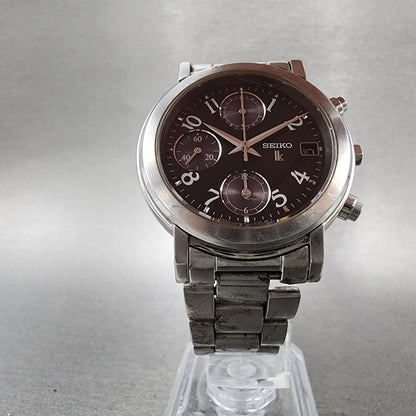Seiko Lukia Chronograph Watch Women 34mm Black Dial Silver Tone Date New Battery5