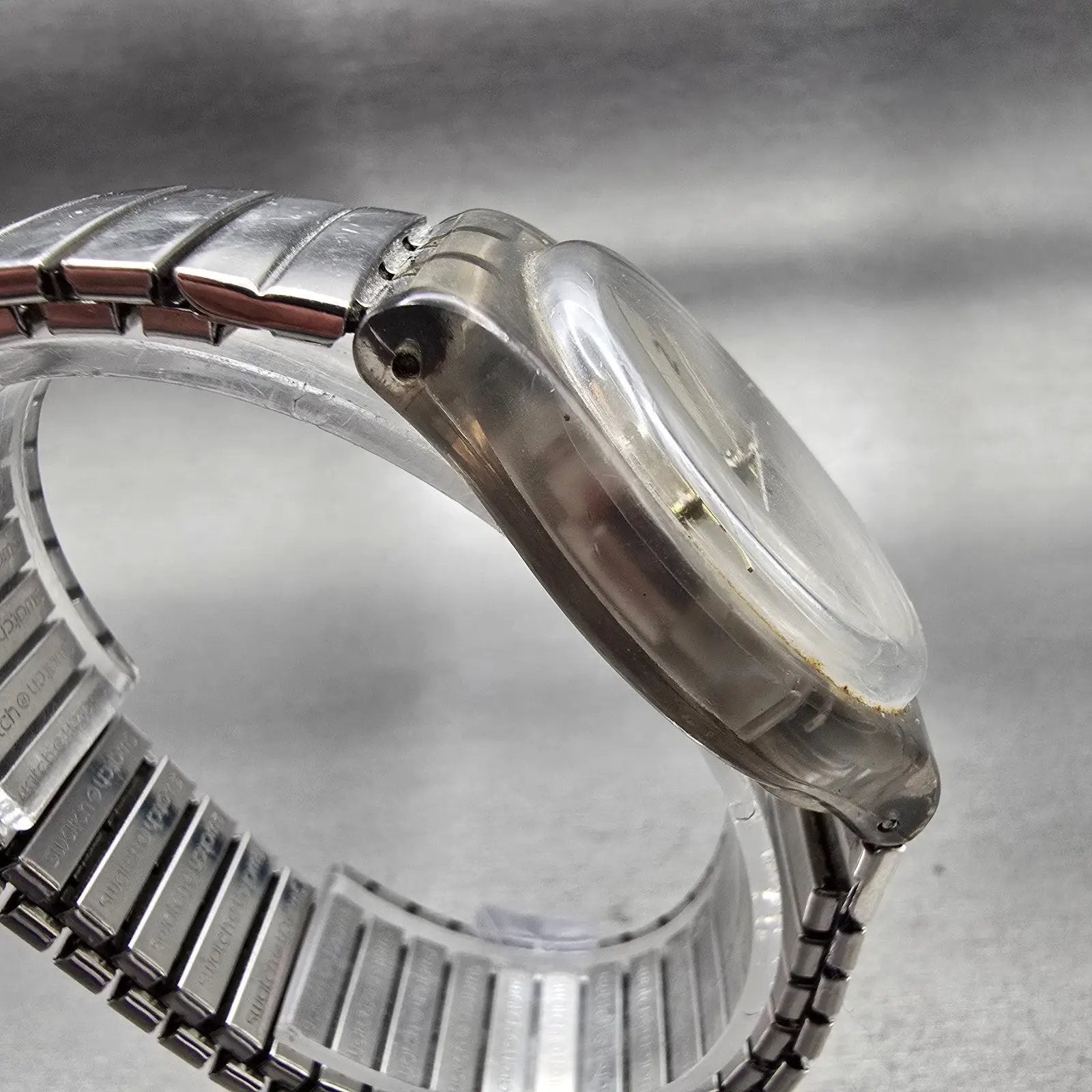 Swatch Silverall Watch Men 34mm Silver Dial Clear Case Date GM416 New Battery3