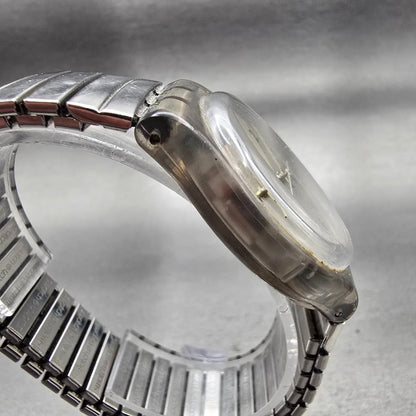 Swatch Silverall Watch Men 34mm Silver Dial Clear Case Date GM416 New Battery3