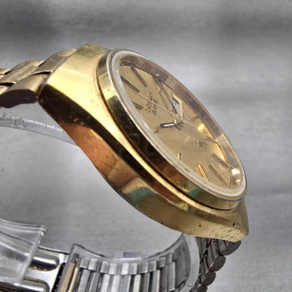 Seiko SQ Watch Men 36mm Gold Dial Gold Tone Daydate Round 7546-8450 New Battery3