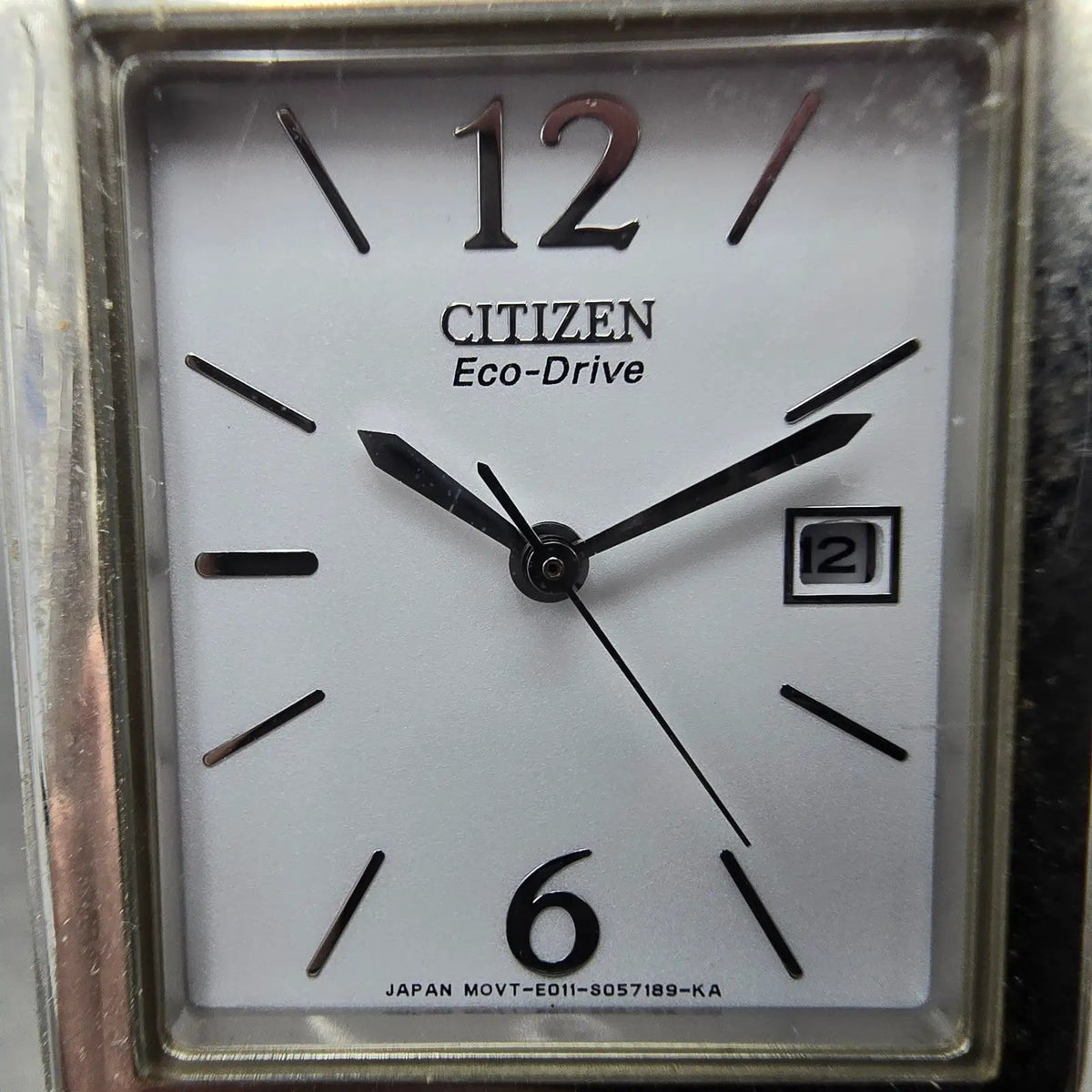 Citizen Eco-Drive Tank Watch Men 26mm White Dial Silver Date Rectangle Runs1