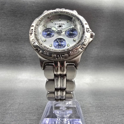 Fossil Blue Watch Men 35mm Silver Dial Silver Tone Daydate Round BQ-9022 New Bat5