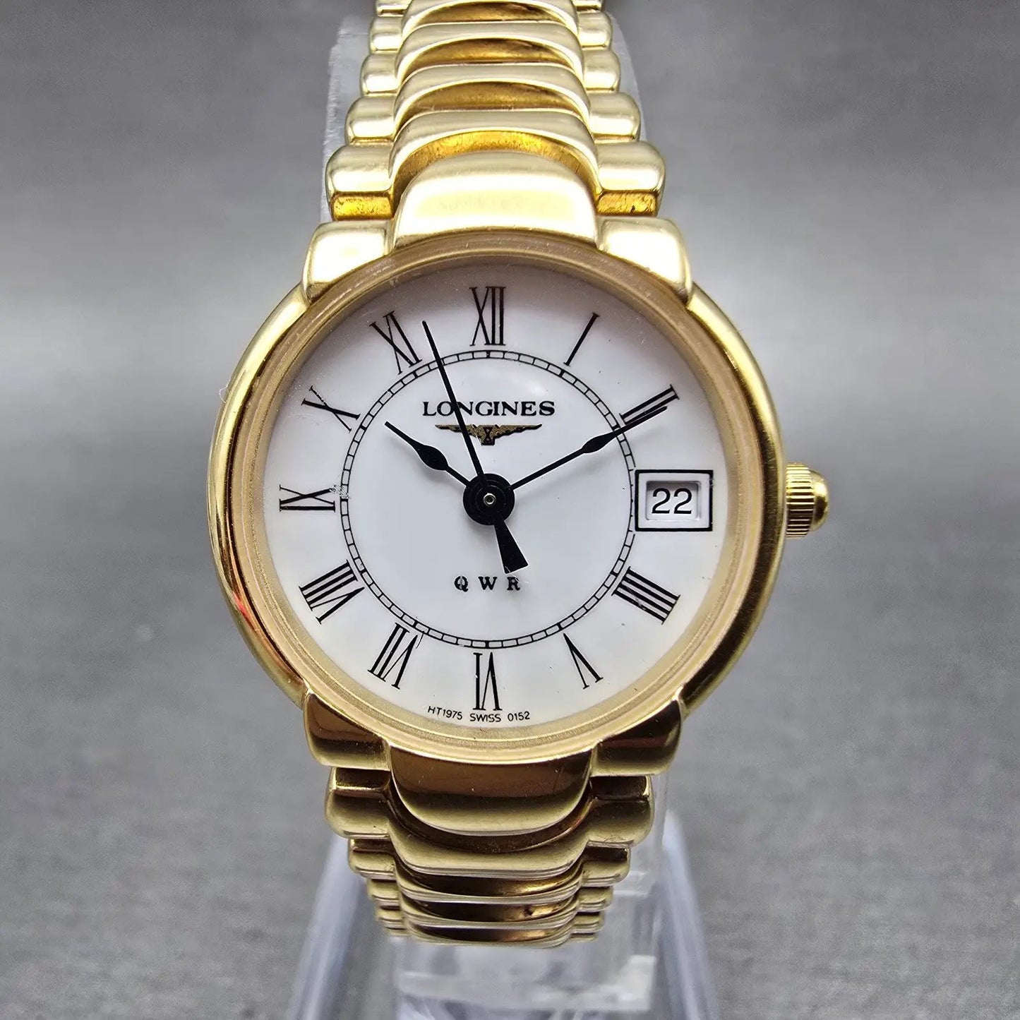 Longines QWR Watch Women 22mm White Dial Gold Tone Date Round New Battery1