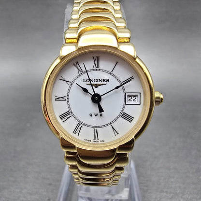 Longines QWR Watch Women 22mm White Dial Gold Tone Date Round New Battery1