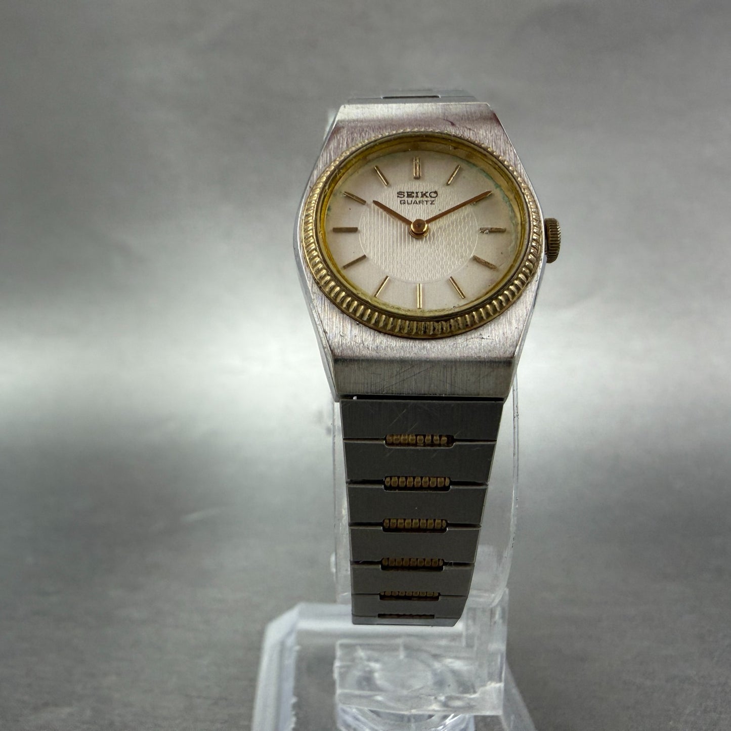 Seiko Watch Women 20mm Silver Dial Two Tone Round 5420-0059 New Battery Vintage5