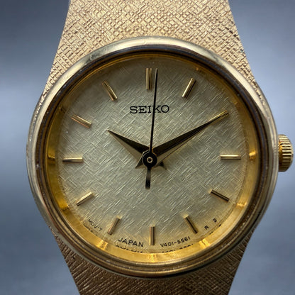 Seiko watch Women 19mm Champagne Dial Gold Tone Round V401-1819 New Battery HJ81