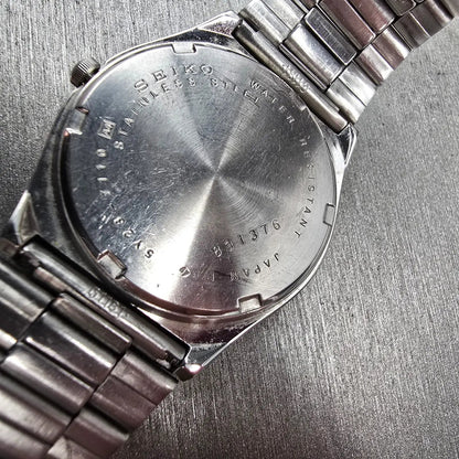 Seiko SQ Watch Men 33mm Silver Dial Silver Tone Daydate Round 5Y23-7110 New Batt10