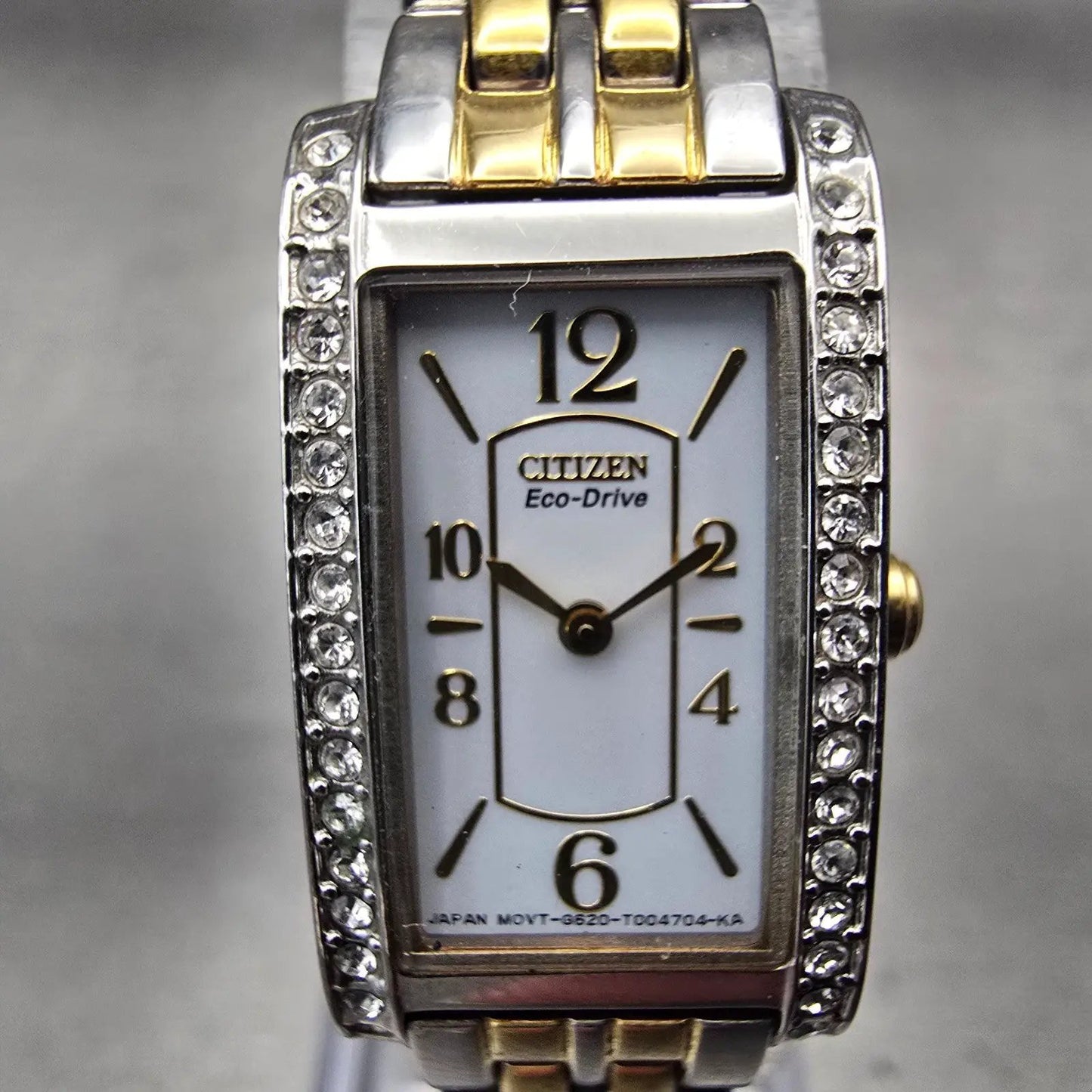 Citizen Eco-Drive Tank Watch Women 14mm White Dial Gemmed Rectangle G620 Works1