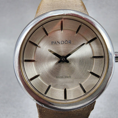 Pandora Pure Watch Women 31mm Silver Dial Steel Round Leather Band  New Battery1