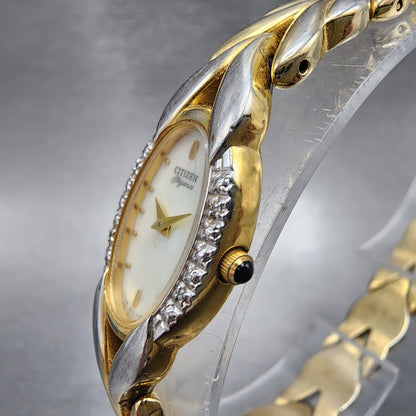 Citizen Elegance Watch Women 15mm MOP Dial Gold Tone Oval 5421F44701 New Batt2