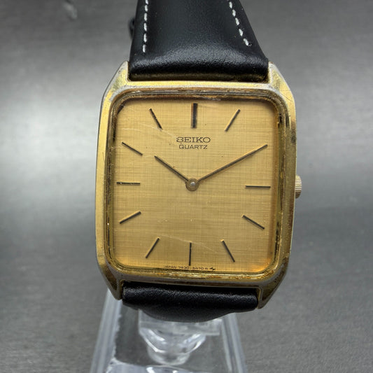 Seiko Tank Watch Men 27mm Champagne Dial Gold Tone Octagon 7430-5309 New Batt0