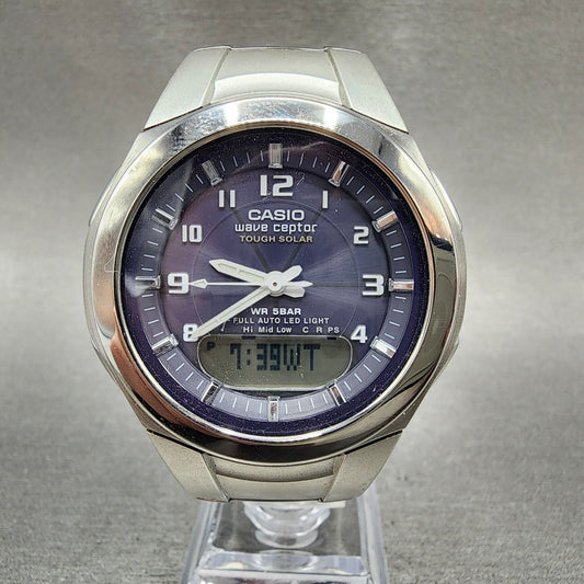 Casio Wave Ceptor WVA400J Watch Men 42mm Blue Dial Analog Digital READ!!! Steel0