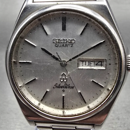 Seiko SilverWave Watch Men 36mm Silver Dial Silver Tone Daydate 8229-8000 NewBat1