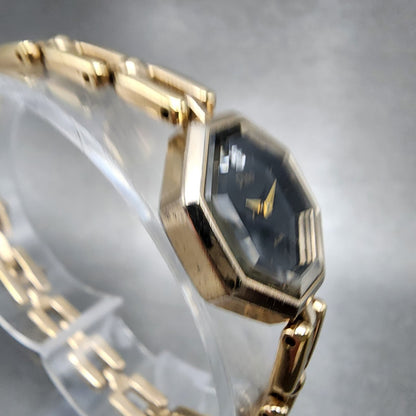 Seiko Alba Pino Watch Women 19mm Black Dial Gold Tone Octagon V4005160 New Batt3