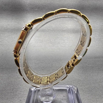 Seiko Watch Women 13mm Pink Dial Gold Tone Diamonds Rectangle 2E20-7191 New Batt6