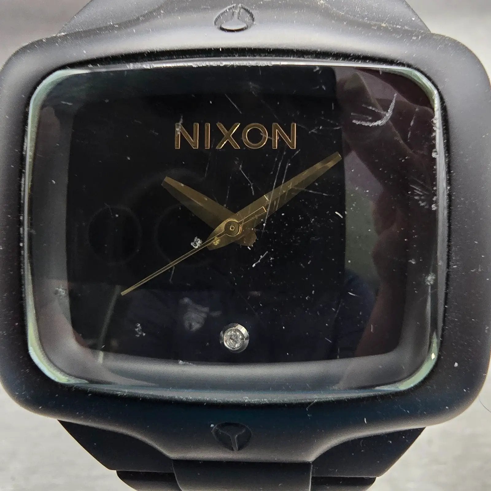 Nixon Rubber Player Watch Men 45mm Black Dial Black Tone Rectangle New Batt1