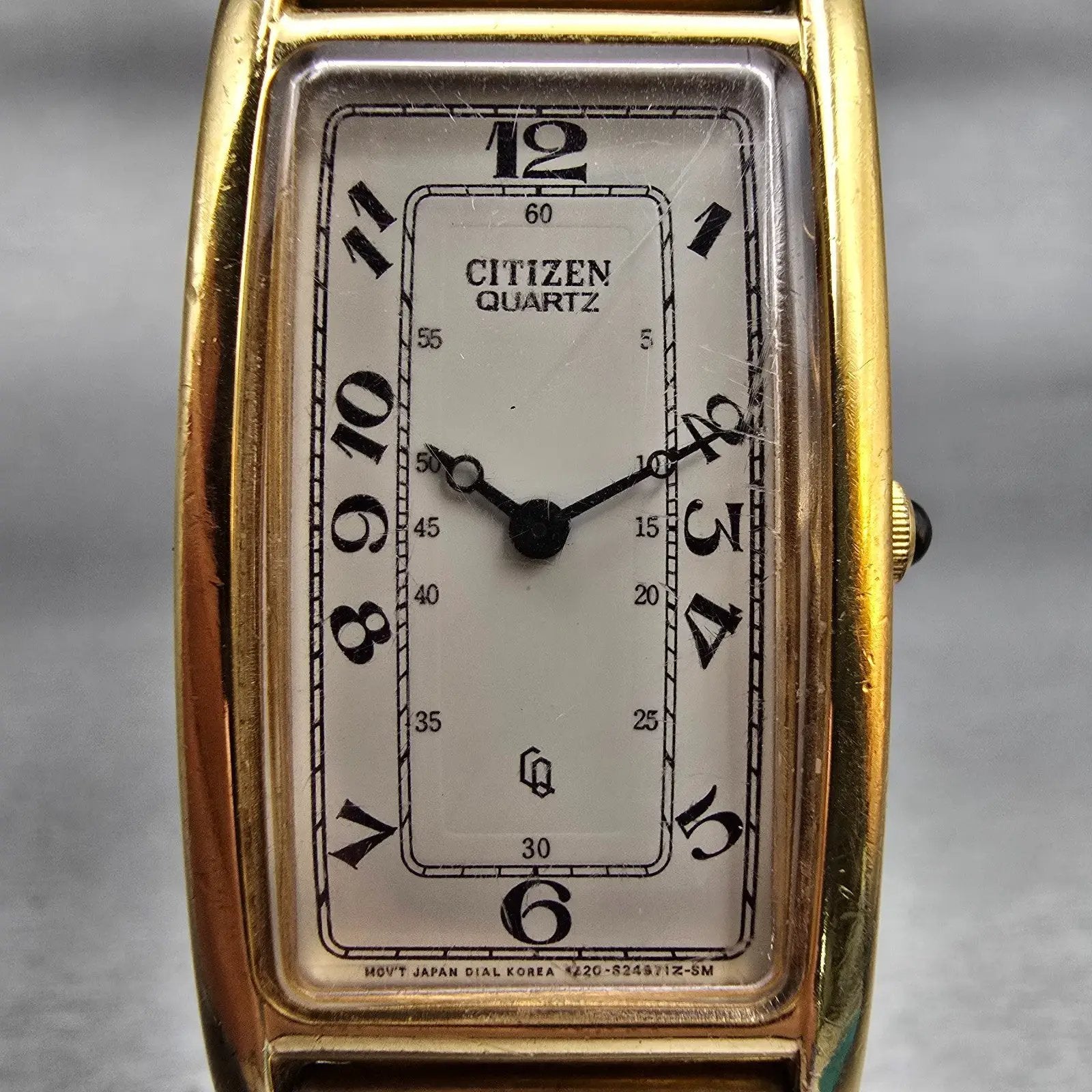 Citizen CQ Tank Watch Men 22mm White Dial Gold Tone Rectangle 3220-S07751 NewBat1