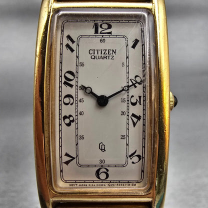 Citizen CQ Tank Watch Men 22mm White Dial Gold Tone Rectangle 3220-S07751 NewBat1