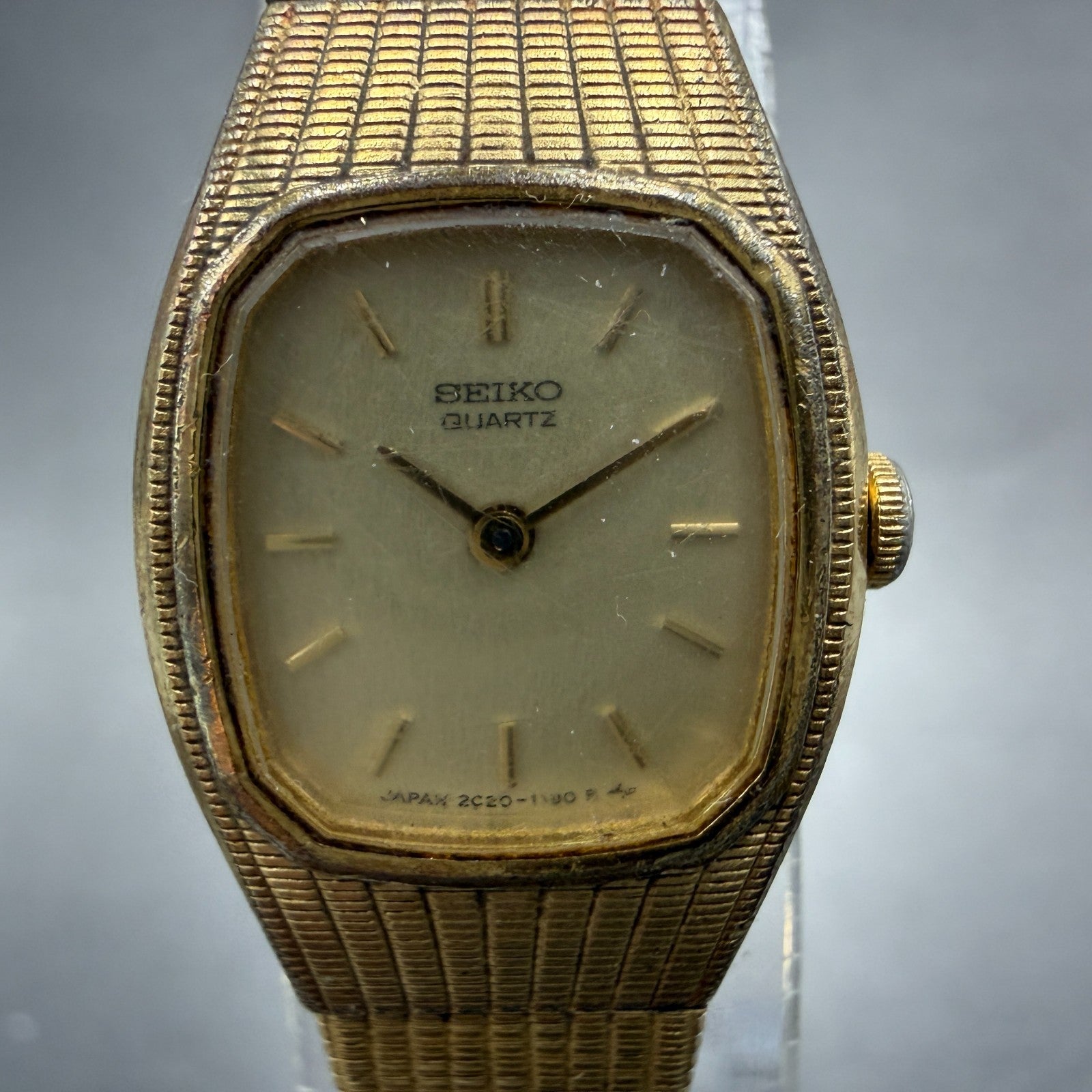 Seiko Watch Women 16mm Champagne Dial Gold Tone Rectangle 2C20-5560 New Battery1