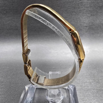 Seiko Watch Women 13mm Gold Dial Gold Tone Rectangle 2E20-5139 New Battery JP238