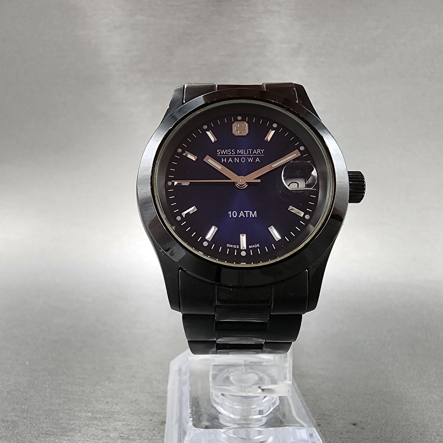 Swiss Military Hanowa Watch Women 36mm Blue Dial Black Date 65023 New Battery5