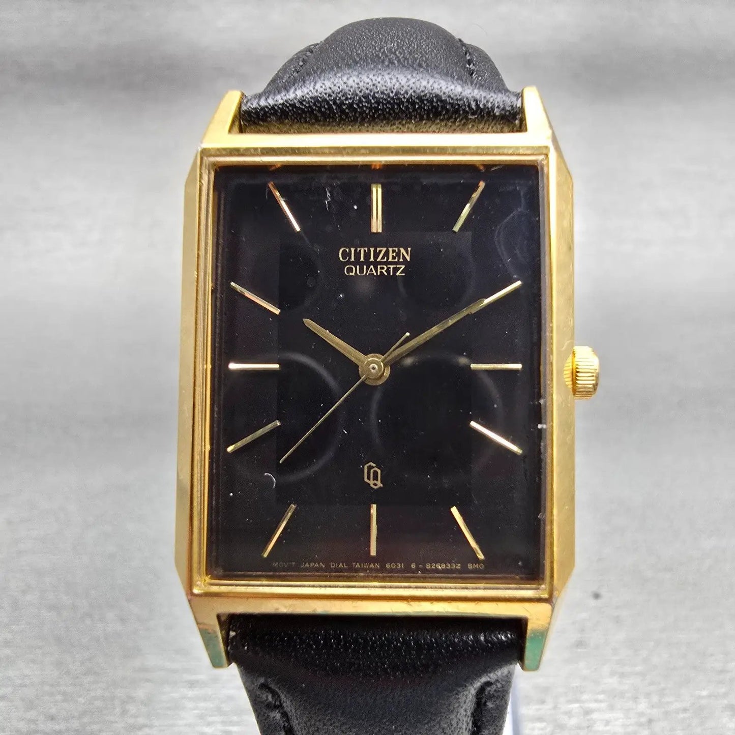 Citizen CQ Tank Watch Men 25mm Black Dial Gold Tone Rectangle 6031-S06291 NewBat0