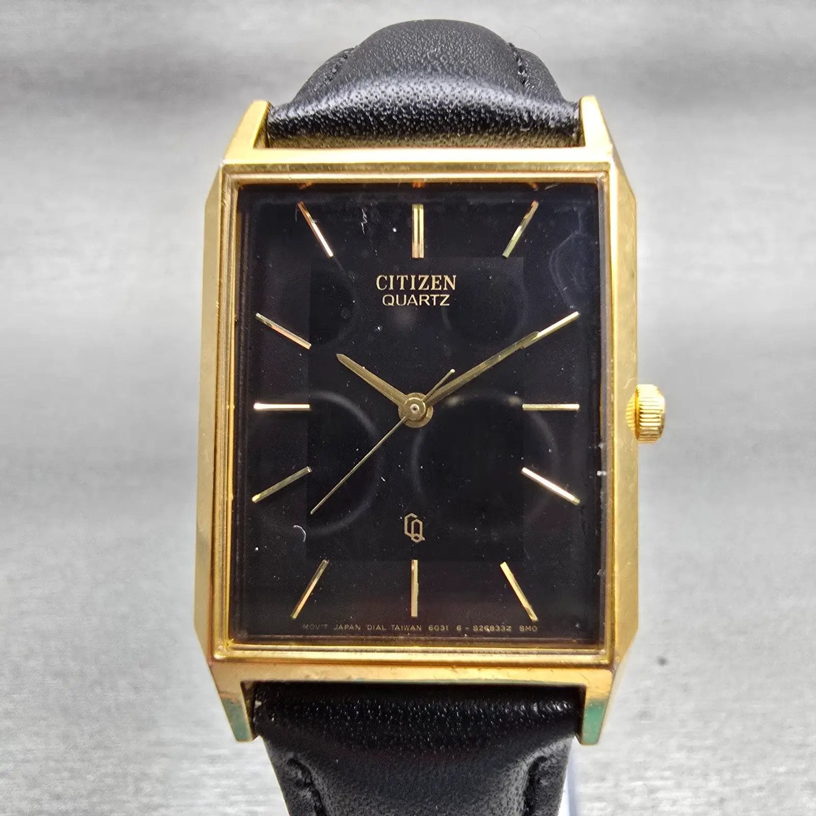 Citizen CQ Tank Watch Men 25mm Black Dial Gold Tone Rectangle 6031-S06291 NewBat0