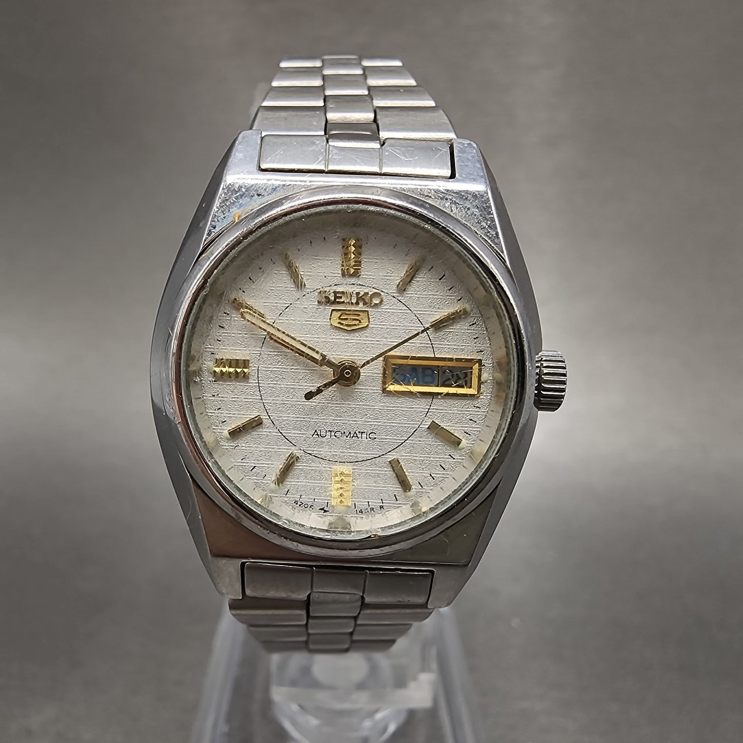 Seiko 5 Automatic Watch Women 26mm Silver Tone Daydate 42060460 PARTS0