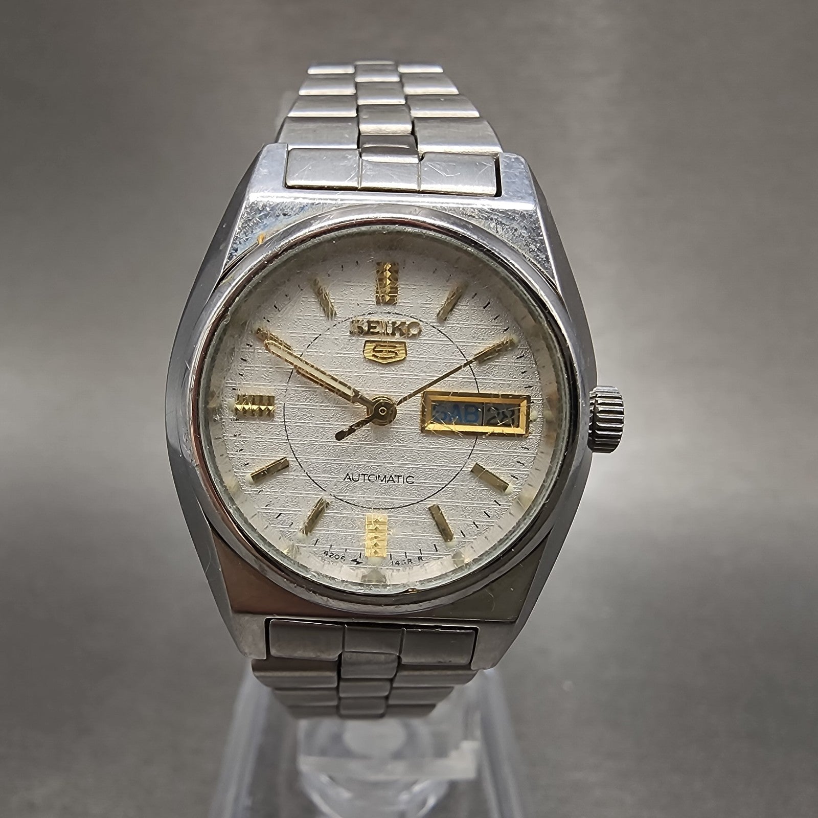 Seiko 5 Automatic Watch Women 26mm Silver Tone Daydate 42060460 PARTS0