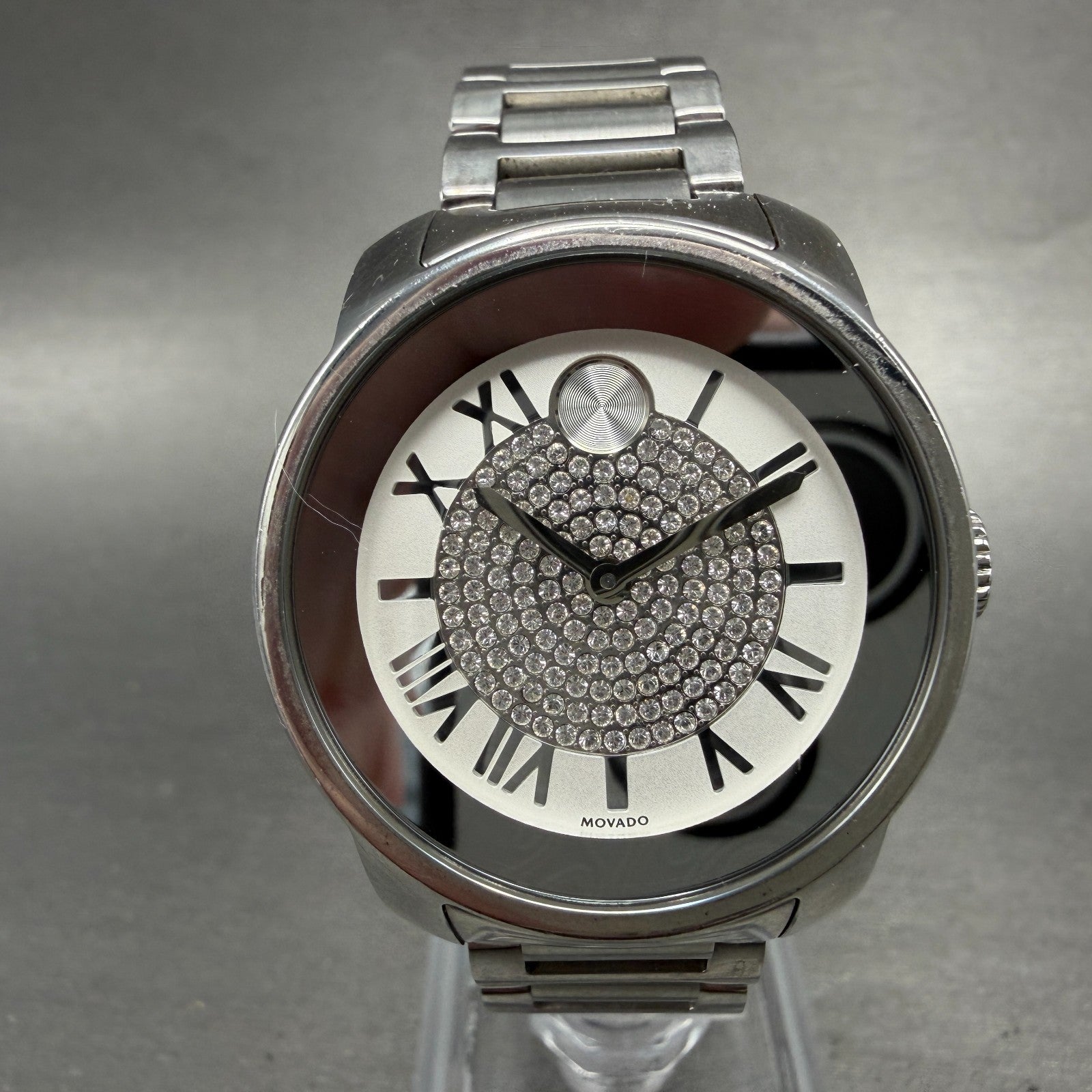 Movado Bold Watch Women 32mm Silver Dial Silver Tone Round 01.3.14.6125 New Batt0