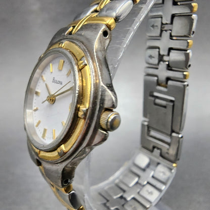 Bulova Watch Women Two Tone White Dial Date 25mm Round 98M36 New Battery A1232
