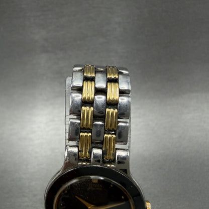 Citizen Elegance Watch Women 23mm Black Dial Two Tone Round 3220325311 New Batt4