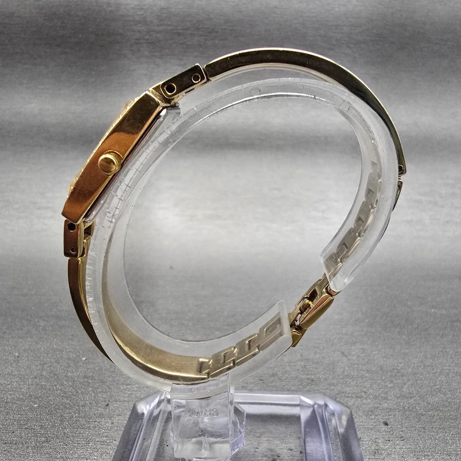 Citizen Eco-Drive Tank Watch Women 14mm White Dial Gold Tone Gemmed Bangle Works6