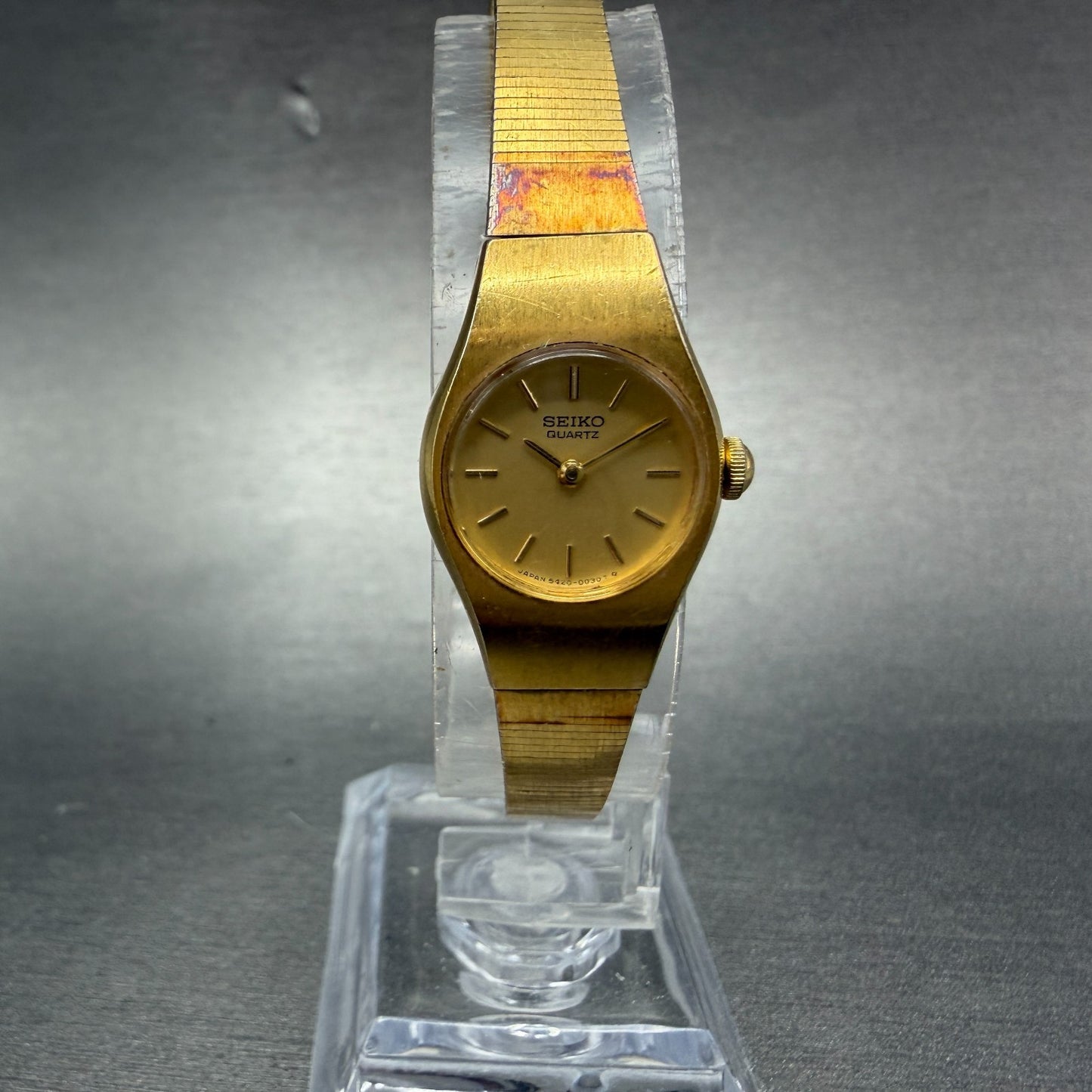 Seiko Watch Women 16mm Champagne Dial Gold Tone Round 5420-0029 New Battery VTG0