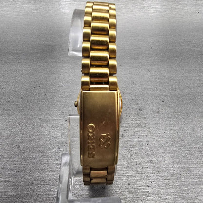 Seiko SQ Watch Women 24mm Gold Dial Gold Tone Daydate Round 3Y03-0160 New Batt7
