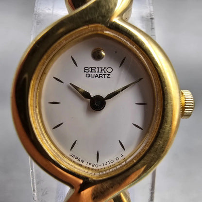 Seiko Watch Women 16mm White Dial Two Tone Oval 1F20-5H79 New Battery Vintage1