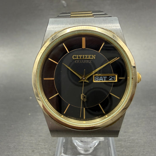 Citizen CQ Watch Men 34mm Black Dial Two Tone Daydate 6101-T15588 New Battery0