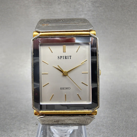 Seiko Spirit Tank Watch Men 25mm Gray Dial Two Tone 7n015a50 New Battery0