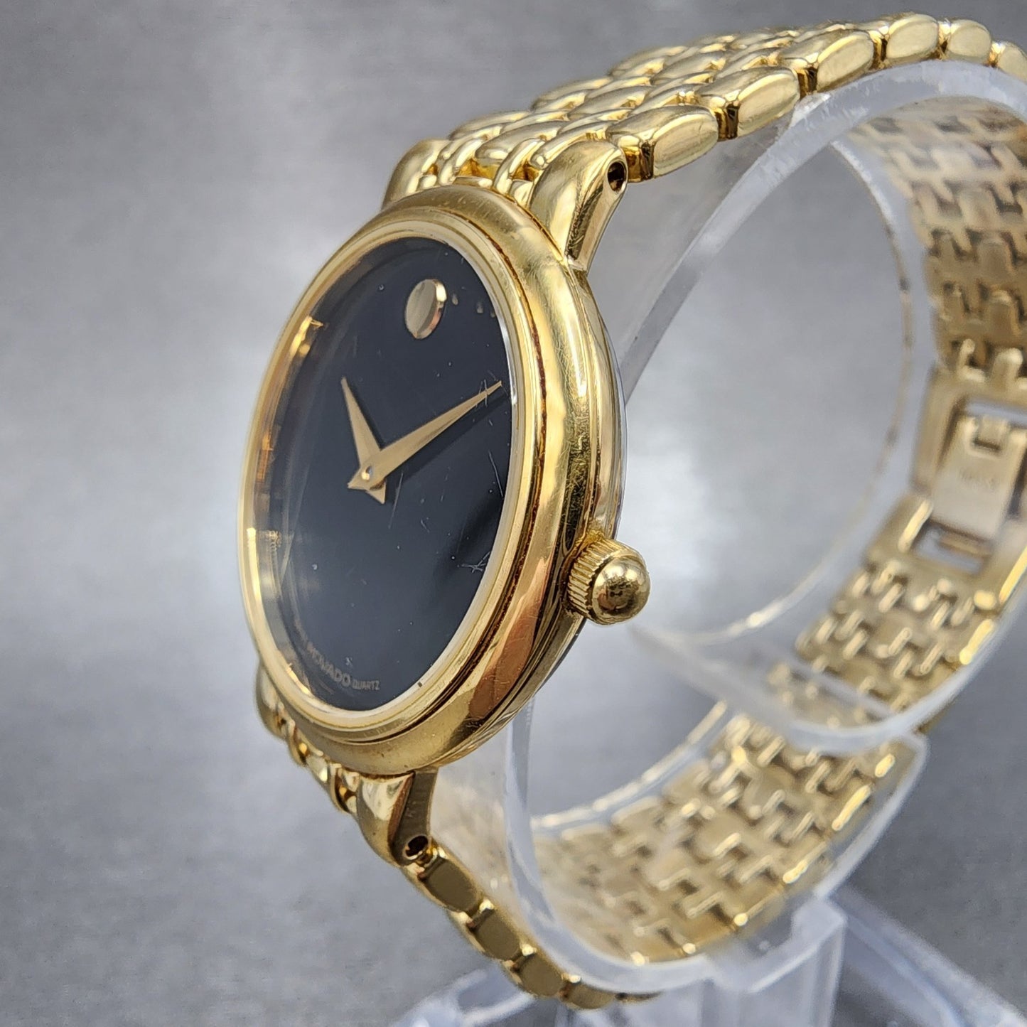 Movado Museum Watch Women 26mm Black Dial Gold Tone Round 87 E4 9837 New Battery2