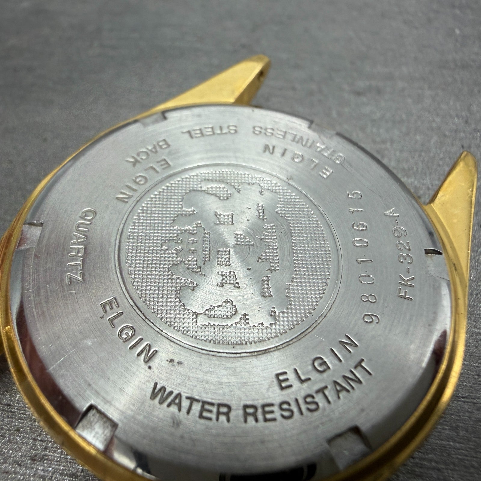 Elgin President Watch Men 35mm Gold Dial Gold Tone Date Round FK-329 PARTS7