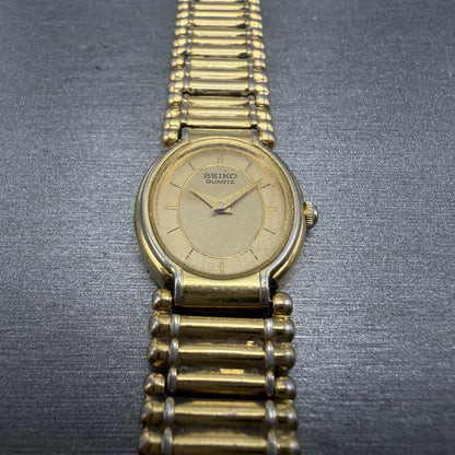 Seiko Watch Women 18mm Gold Dial Gold Tone Oval BROKEN BAND 2P205E29 New Batt2