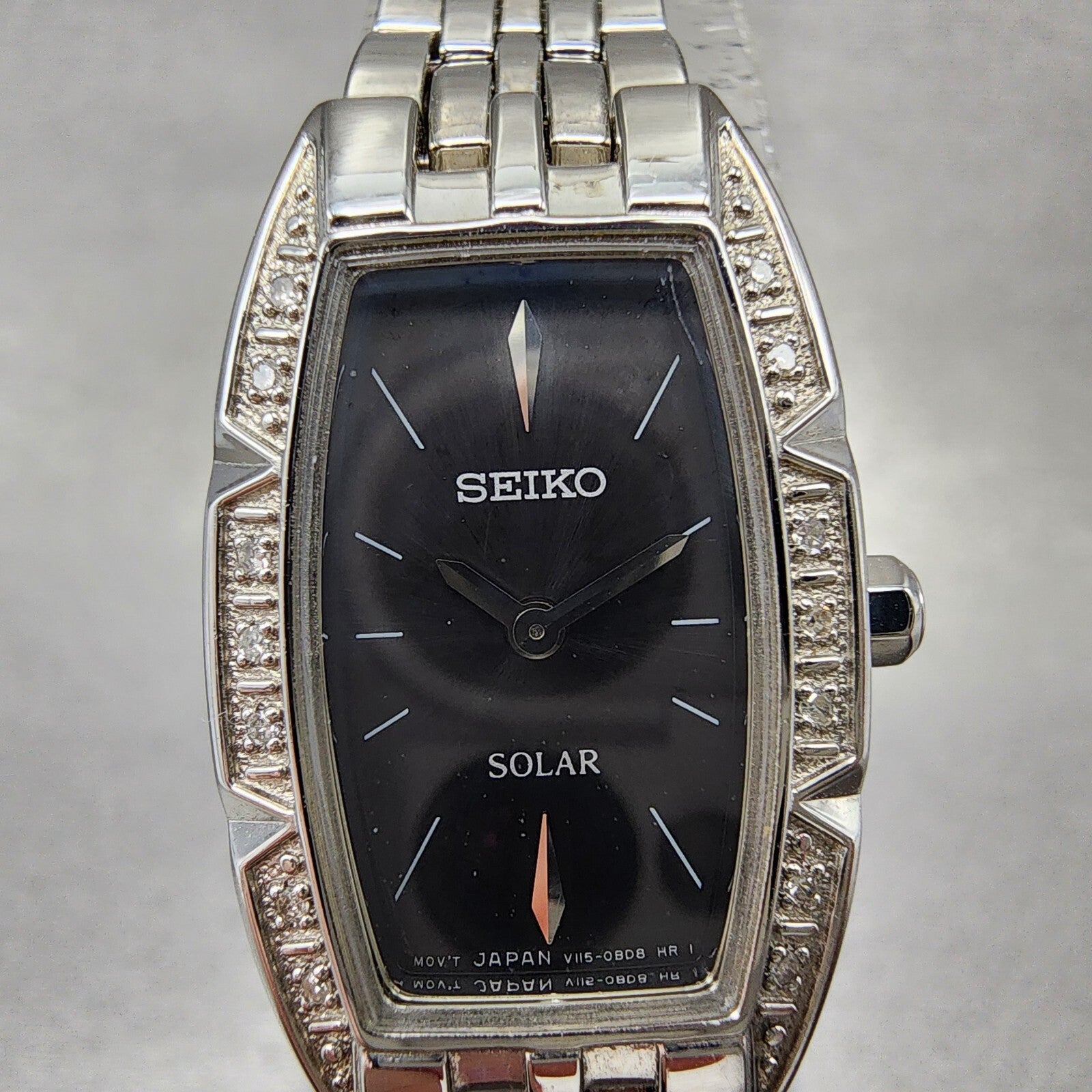 Seiko Solar Tank Watch Women 18mm Black Dial Silver Tone V1150an0 Runs1