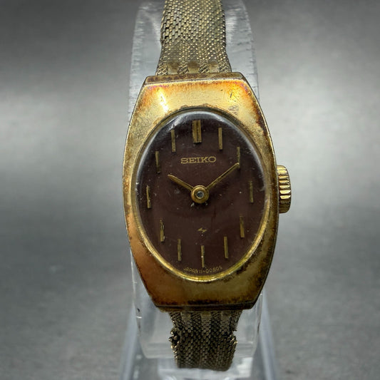 Seiko Watch Women 15mm Brown Dial Gold Tone Manual Wind Rectangle 11-7039 Runs 00