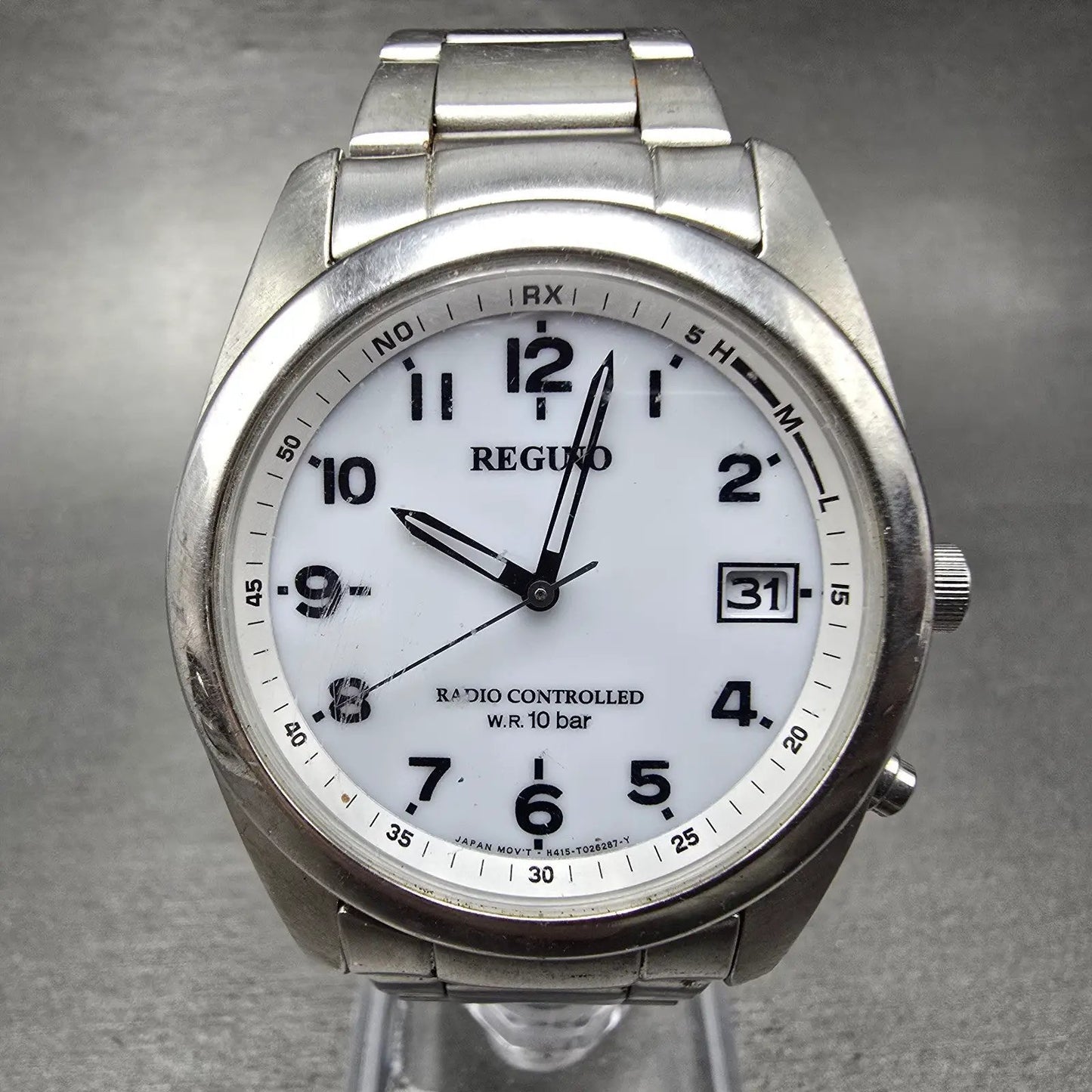 Citizen Reguno Atomic SolarWatch Men 36mm White Dial Silver Tone Date PARTS0