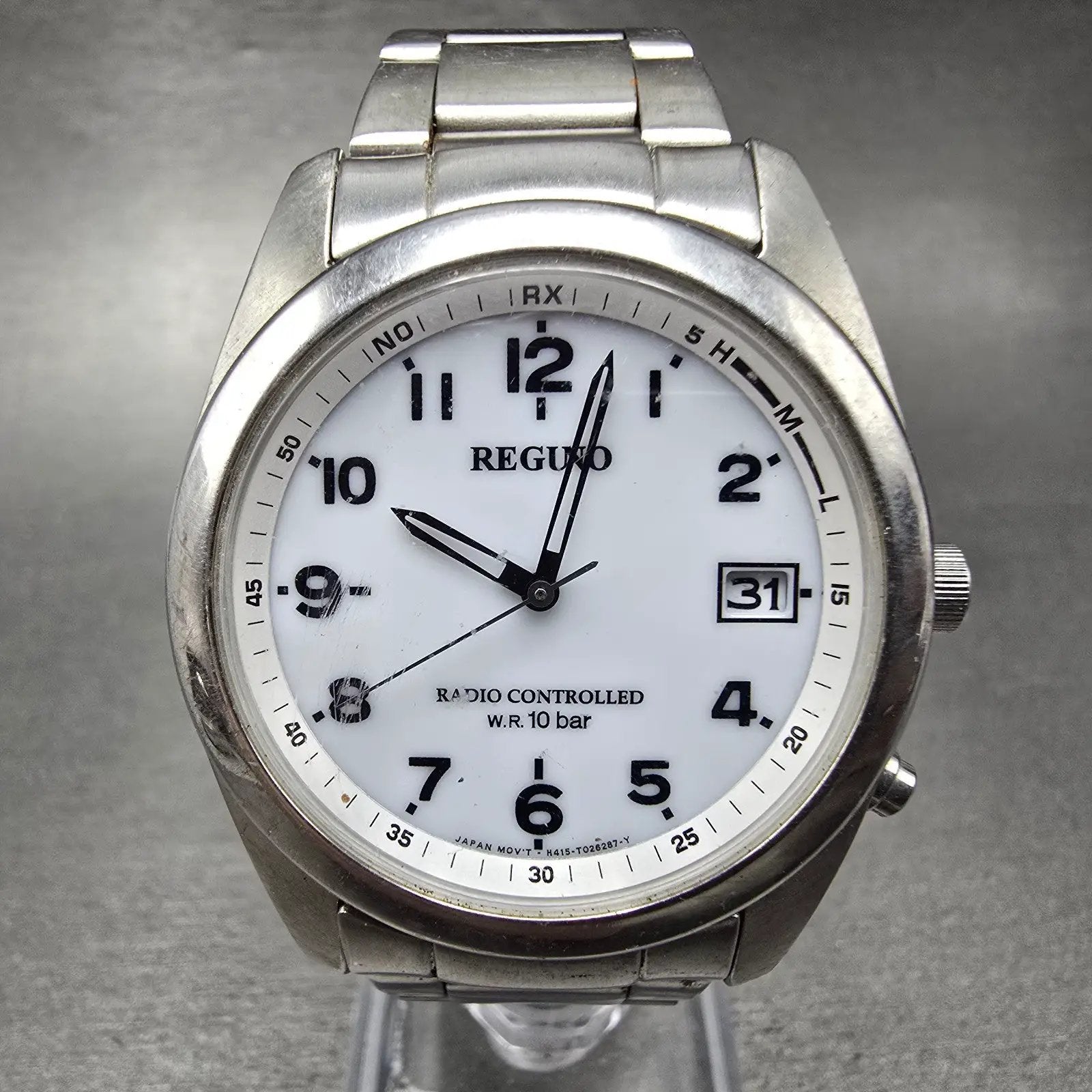 Citizen Reguno Atomic SolarWatch Men 36mm White Dial Silver Tone Date PARTS0